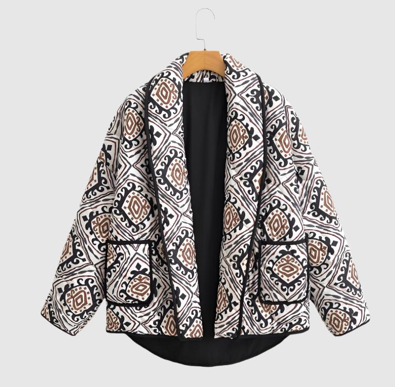 Women's Floral Print Vintage Cotton Padded Cropped Cardigan - ChoreGirl