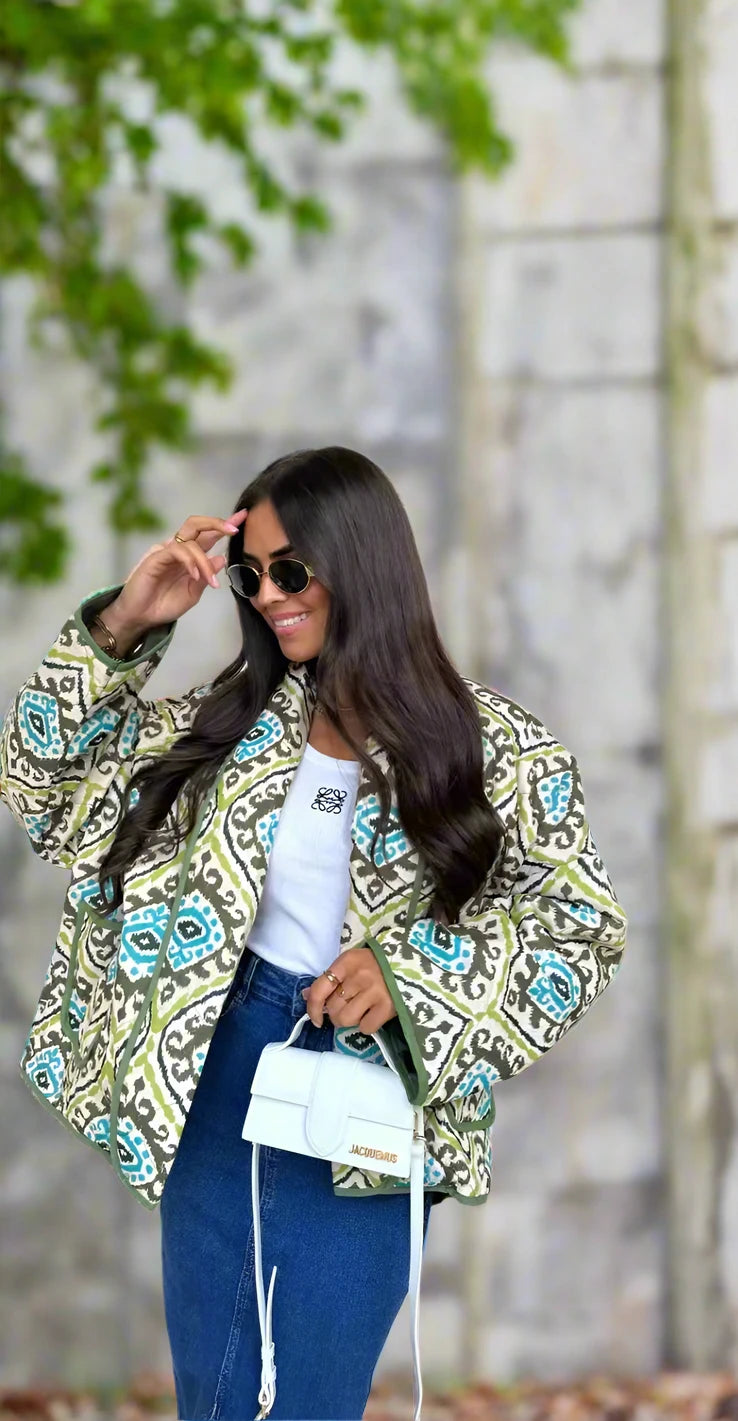 Women's Floral Print Vintage Cotton Padded Cropped Cardigan - ChoreGirl