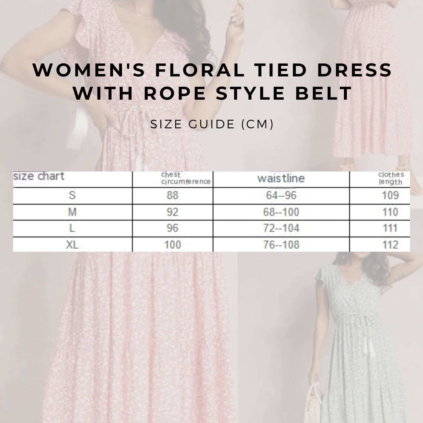 Women's Floral Tied Dress with Rope Style Belt - ChoreGirl