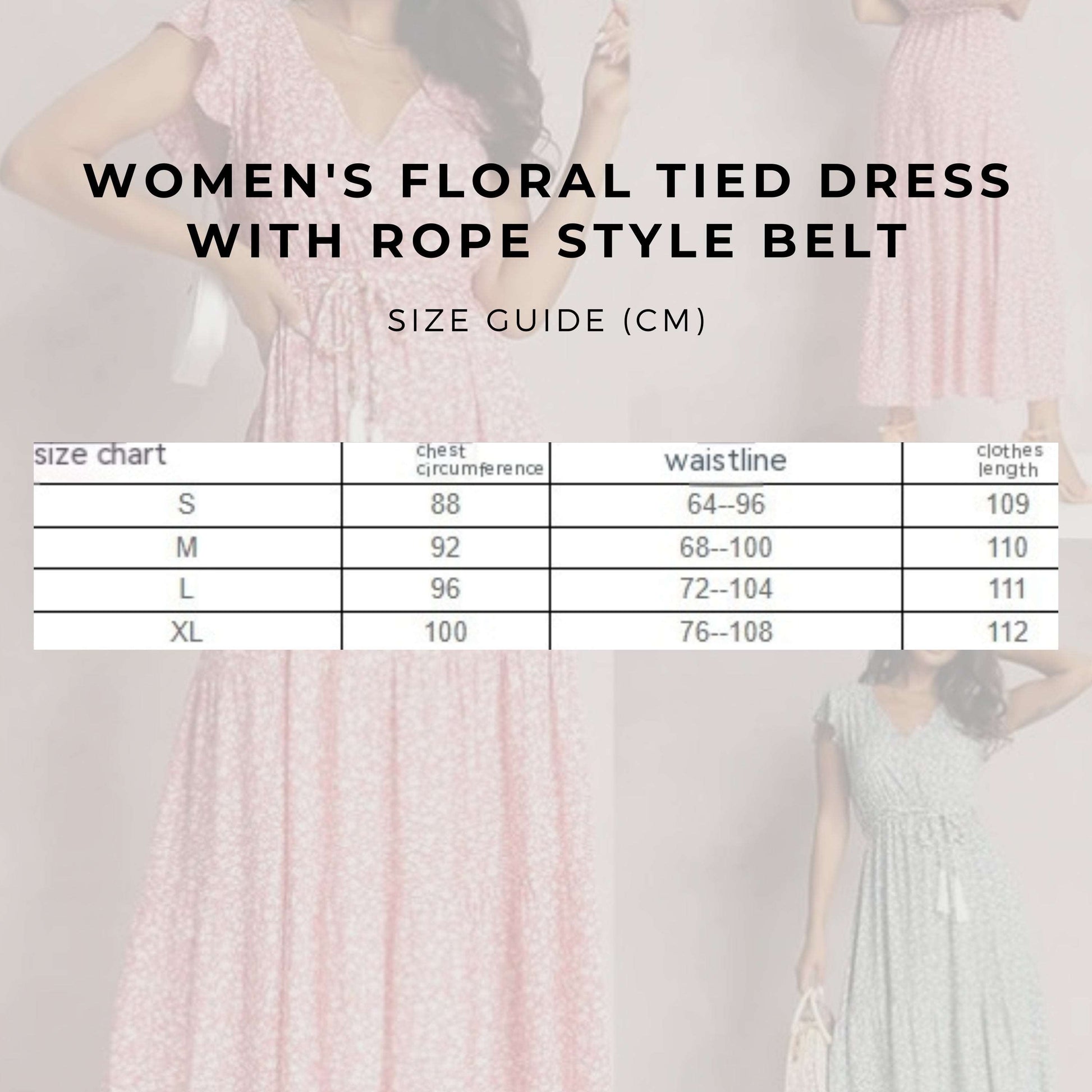 Women's Floral Tied Dress with Rope Style Belt - ChoreGirl