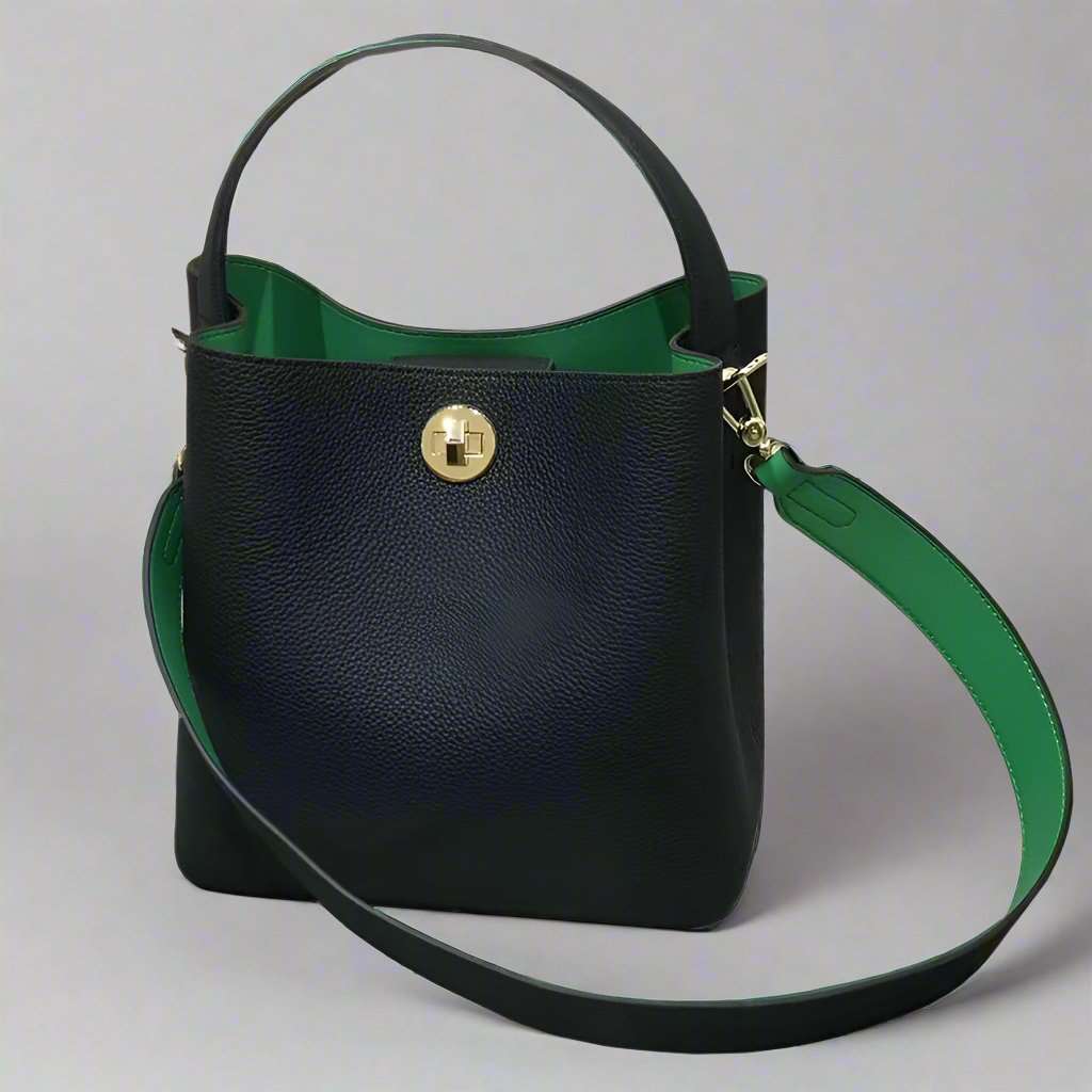 Women's Genuine Leather Messenger Bucket Style Bag - ChoreGirl