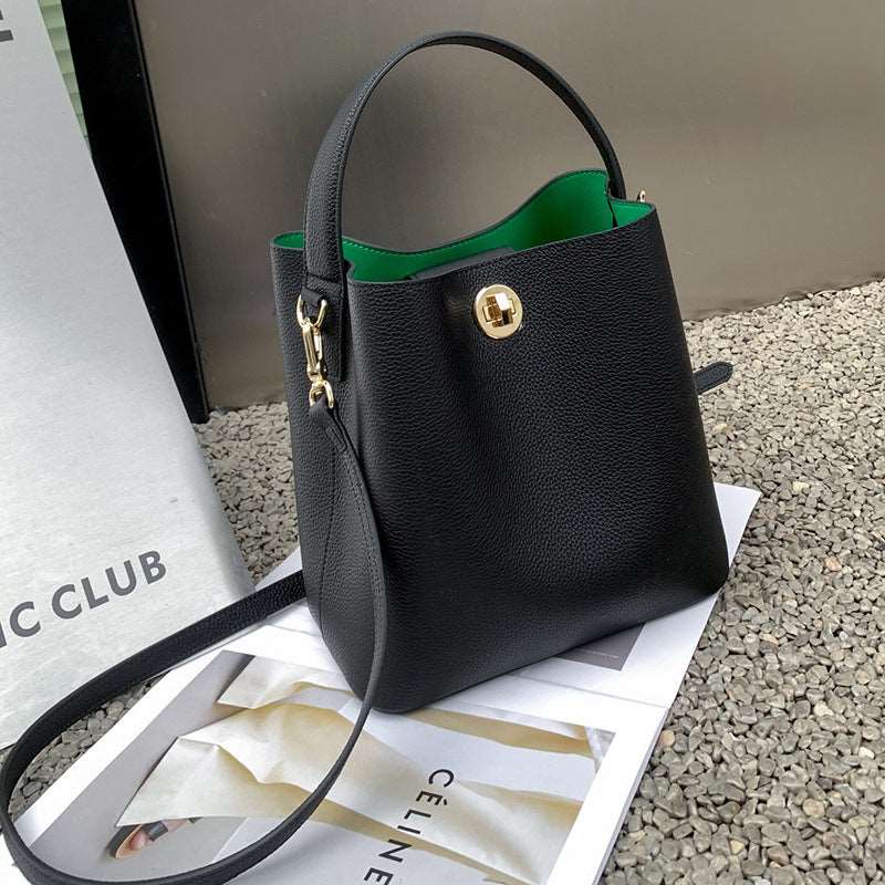 Women's Genuine Leather Messenger Bucket Style Bag - ChoreGirl