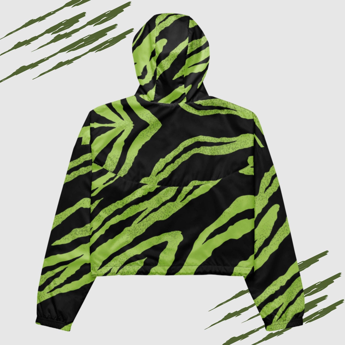 Custom Women’s Green Tiger Pattern Cropped Windbreaker Jacket | PERSONALIZED - ChoreGirl