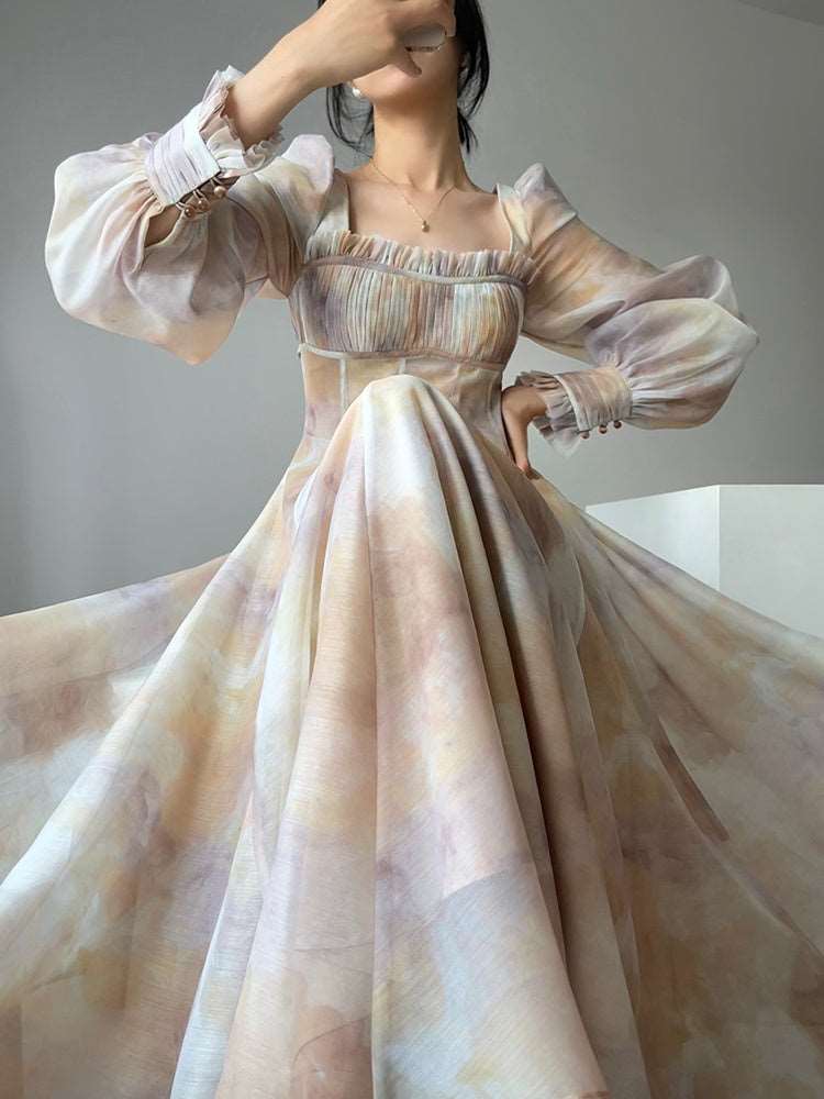 Women's High Quality Elegant Square Neck Vintage Dress - ChoreGirl