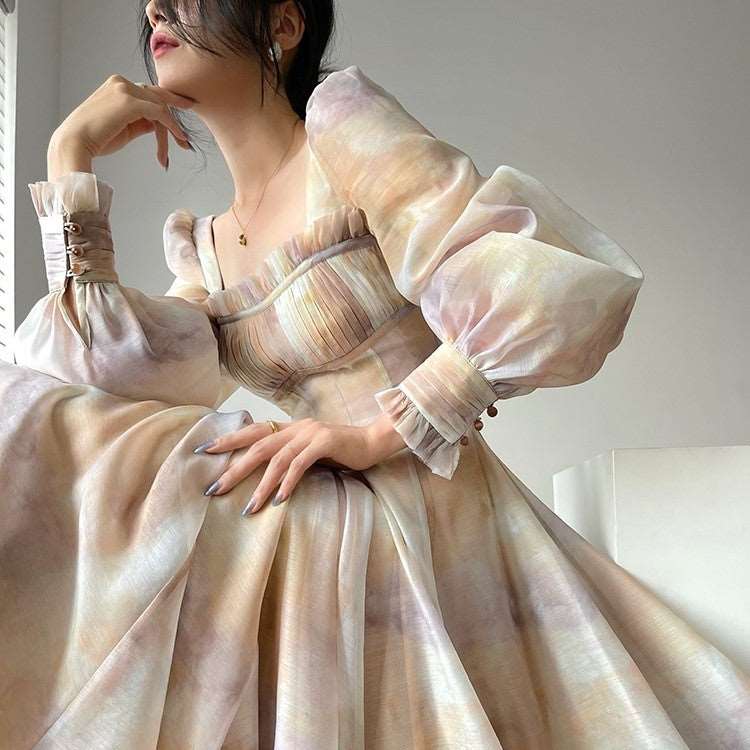 Women's High Quality Elegant Square Neck Vintage Dress - ChoreGirl