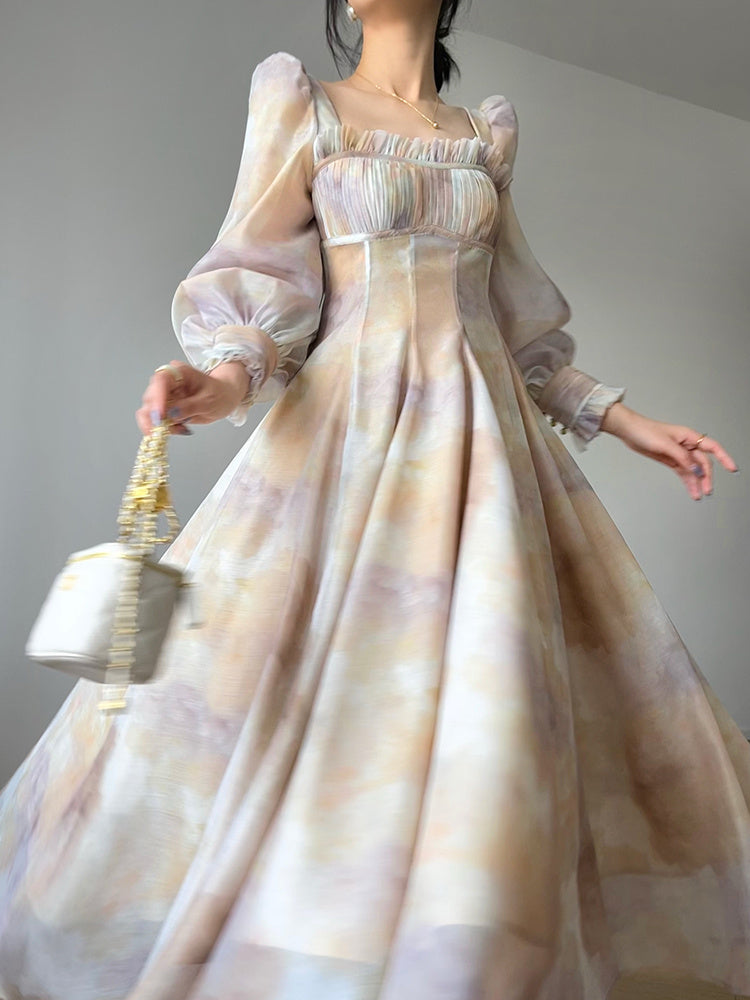 Women's High Quality Elegant Square Neck Vintage Dress - ChoreGirl