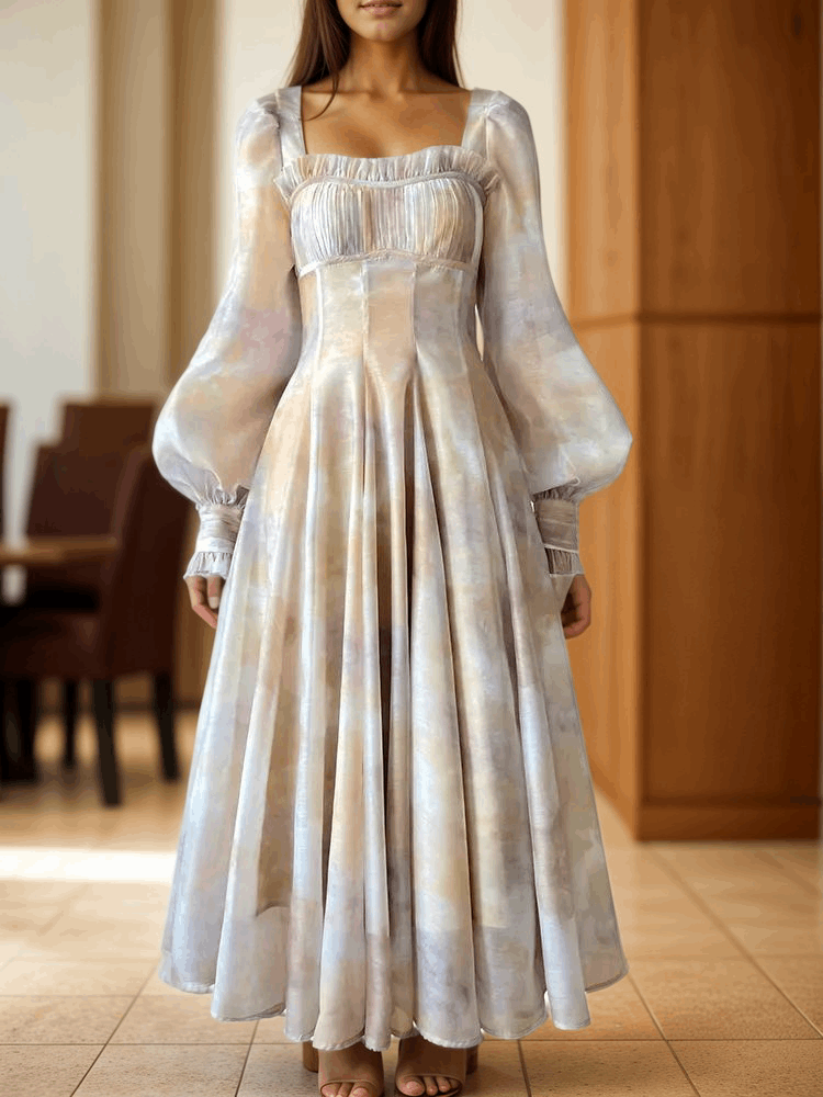 Women's High Quality Elegant Square Neck Vintage Dress - ChoreGirl