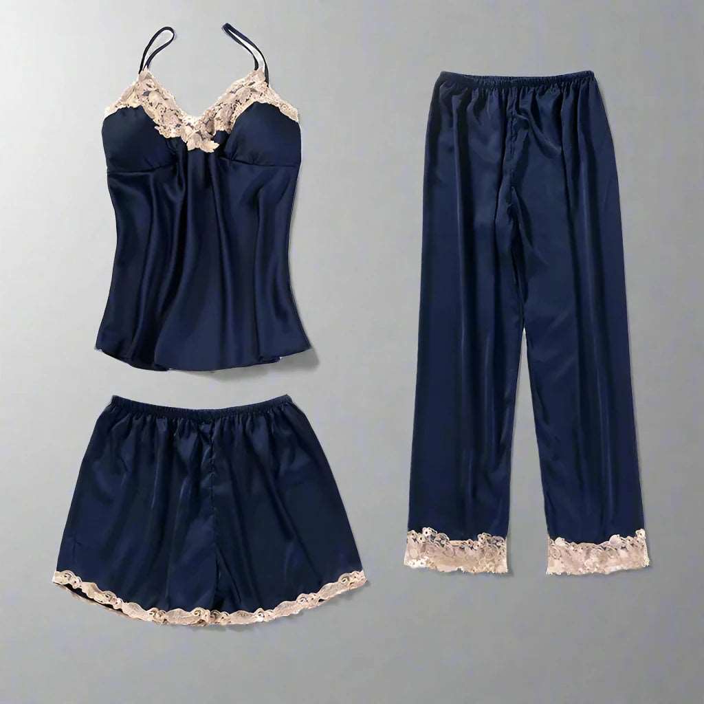 Women's Ice Silk Five Piece Pajamas Set - ChoreGirl