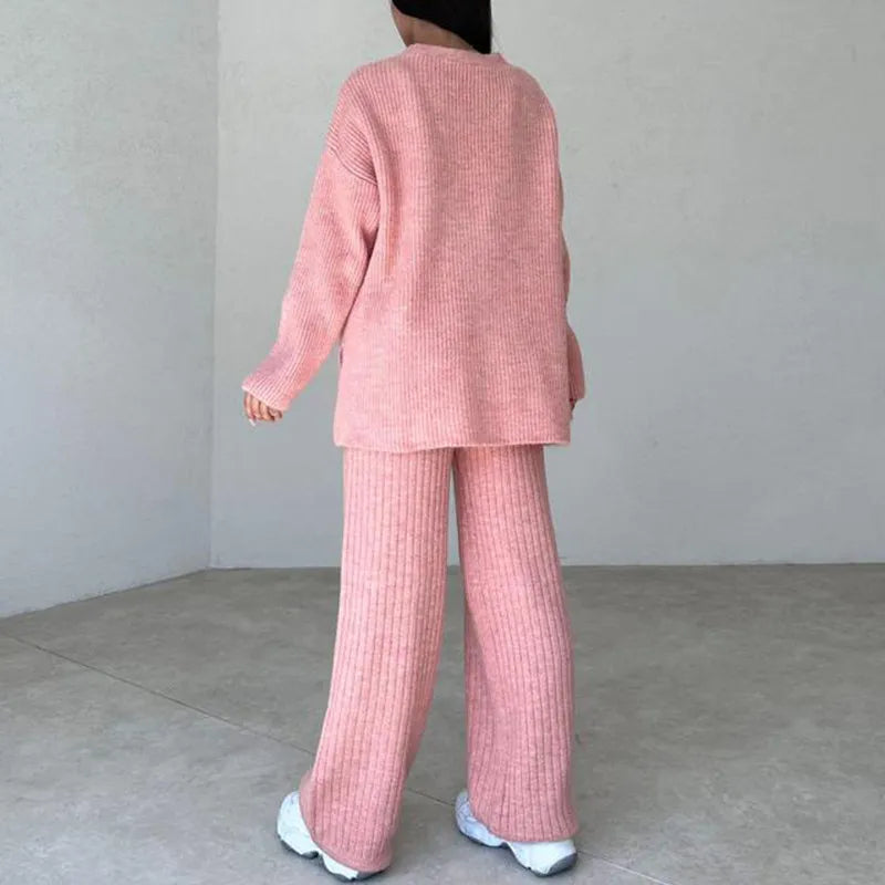 Women's Knit Pattern Sweater, Cardigan Vest and Pants Three Piece Outfit Set - ChoreGirl