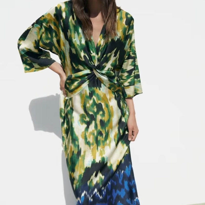Women's Long Loose Satin V-neck Shirt Dress - ChoreGirl