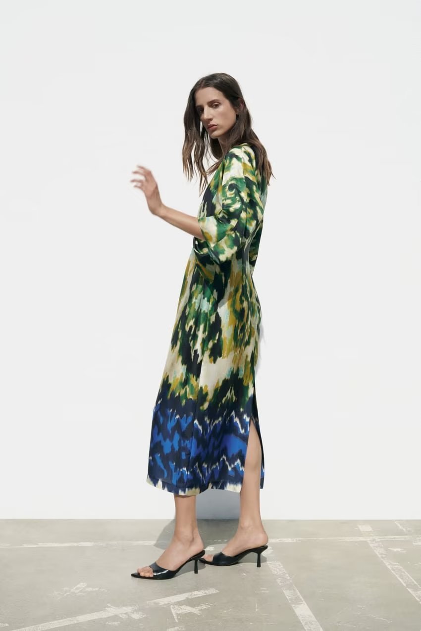 Women's Long Loose Satin V-neck Shirt Dress - ChoreGirl