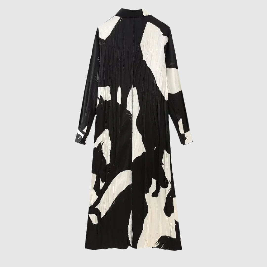 Women's Long Sleeve Black and White Shirt Style Dress - ChoreGirl
