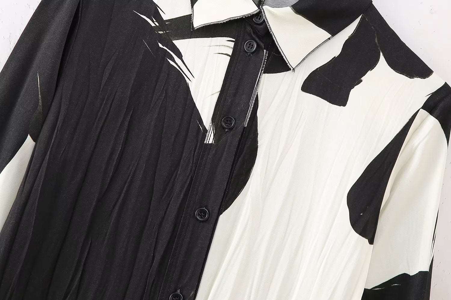 Women's Long Sleeve Black and White Shirt Style Dress - ChoreGirl