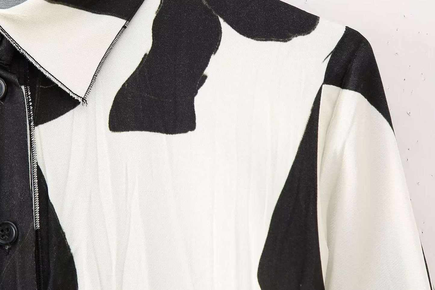 Women's Long Sleeve Black and White Shirt Style Dress - ChoreGirl