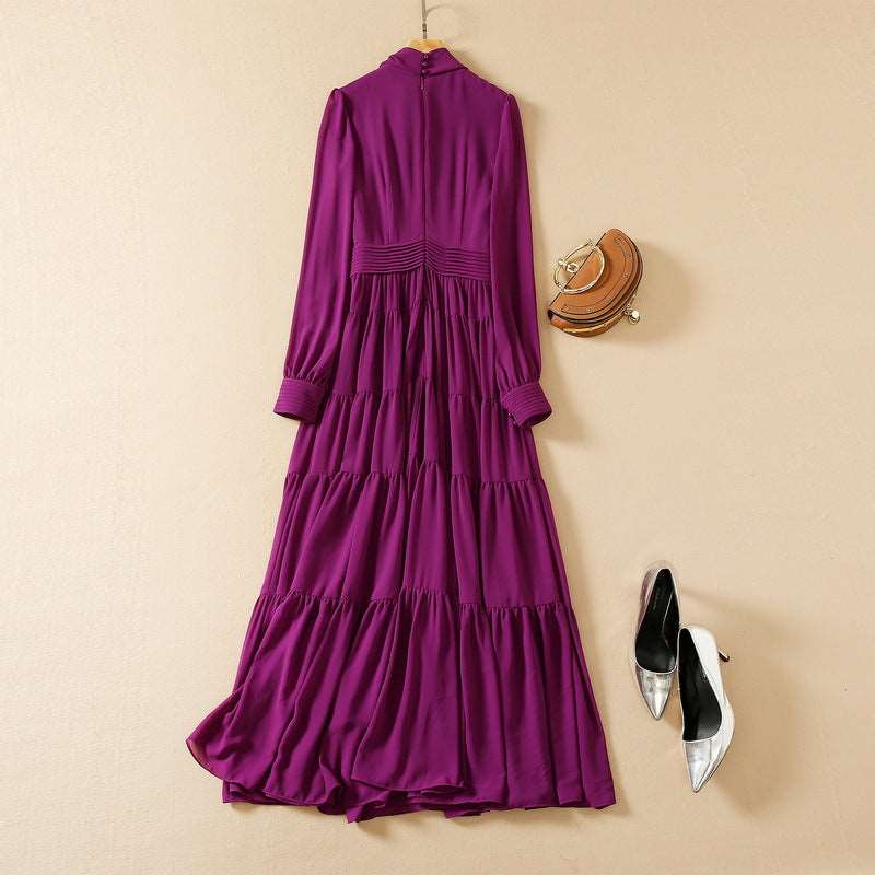 Women's Long Sleeve Chiffon Dress with a bow Bow Collar - ChoreGirl