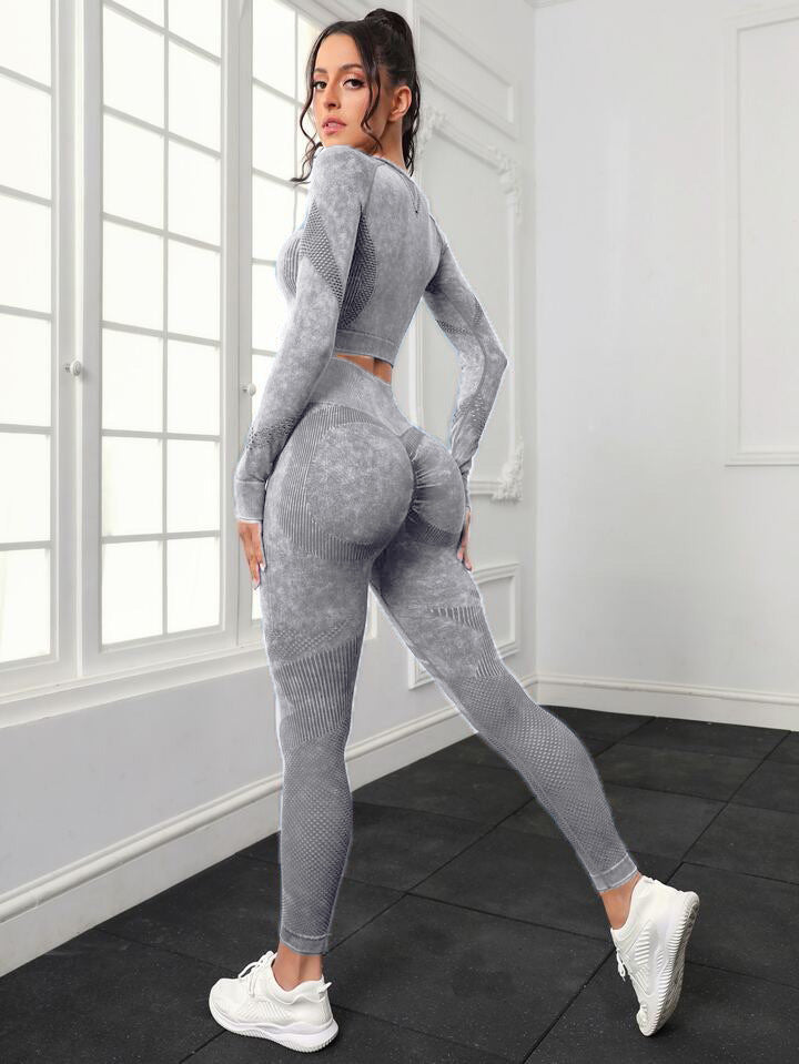 Women's Long Sleeve Crop Top and Fitness Yoga Pants Two-piece Set - ChoreGirl