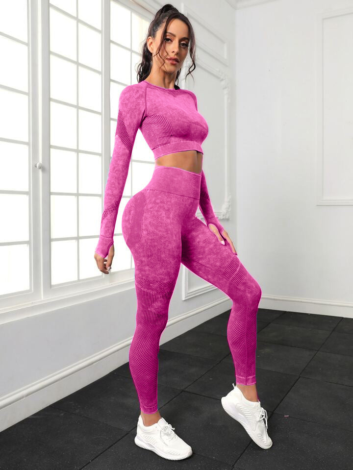 Women's Long Sleeve Crop Top and Fitness Yoga Pants Two-piece Set - ChoreGirl