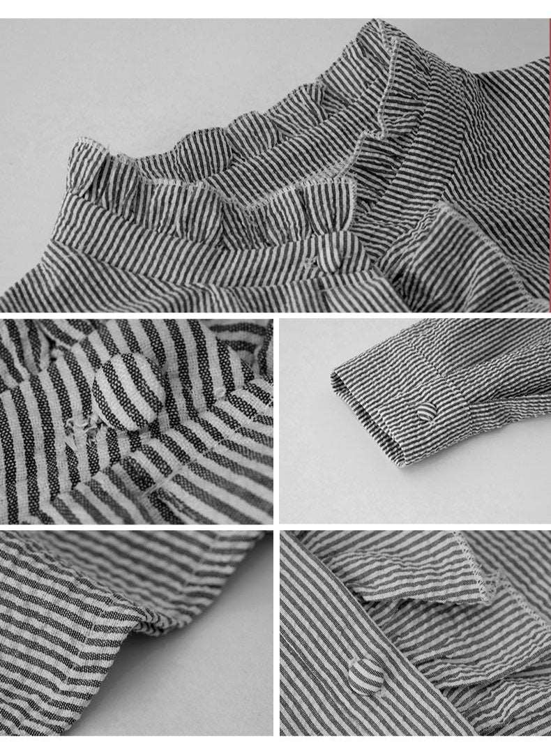 Women's Long Sleeve Striped Button Up Shirt with Ruffle Design - ChoreGirl