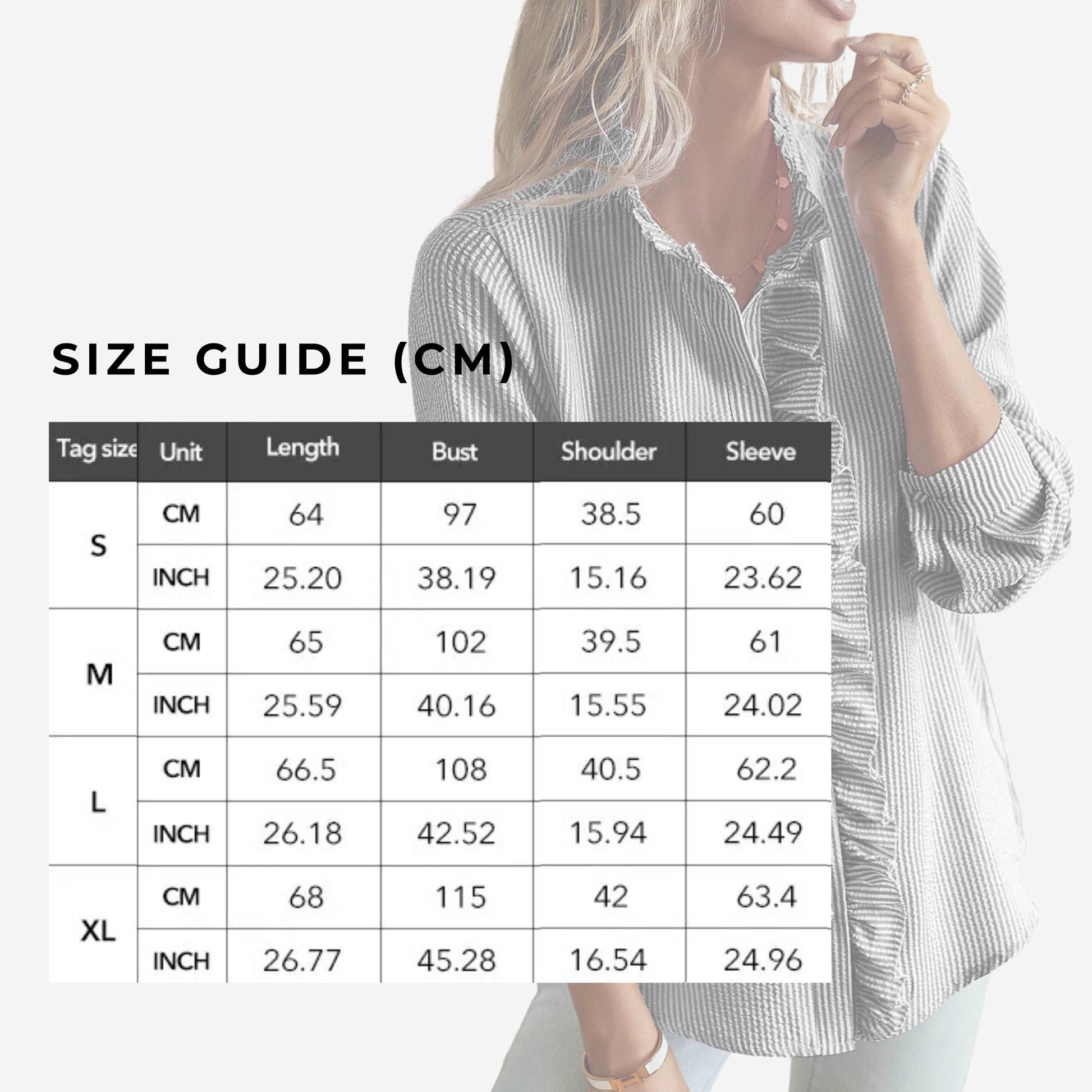 Women's Long Sleeve Striped Button Up Shirt with Ruffle Design - ChoreGirl