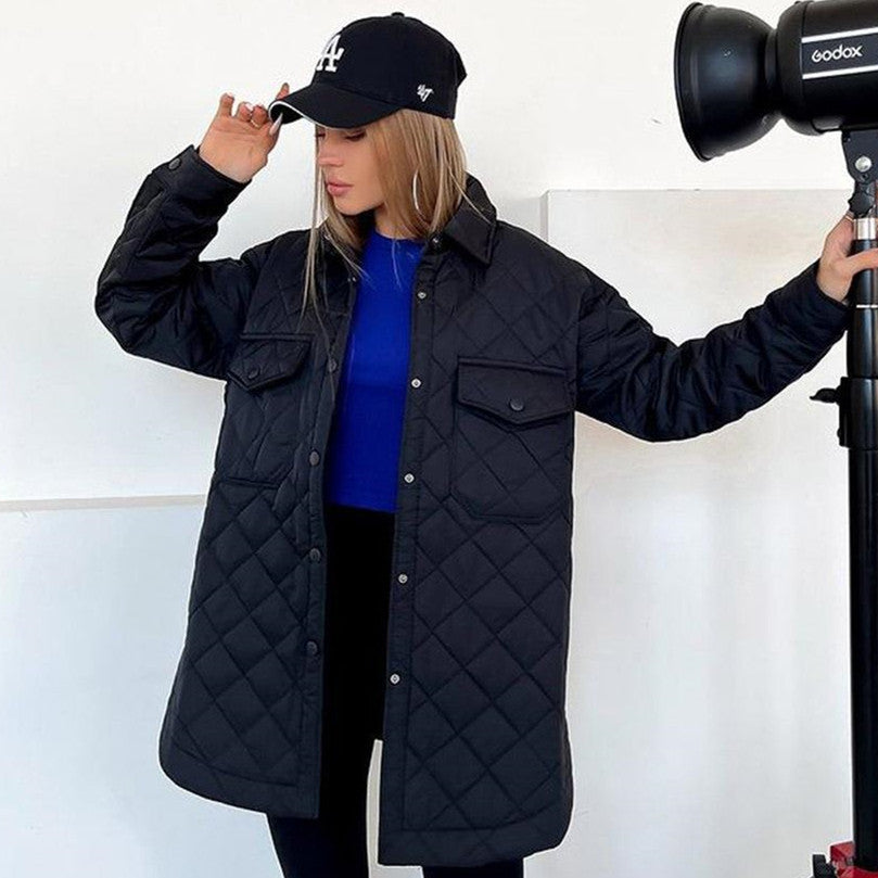 Women's Loose And Warm Rhombus Cotton Padded Autumn/ Spring Jacket - ChoreGirl