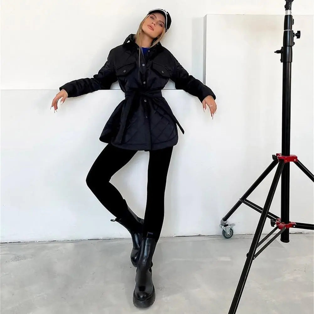 Women's Loose And Warm Rhombus Cotton Padded Autumn/ Spring Jacket - ChoreGirl