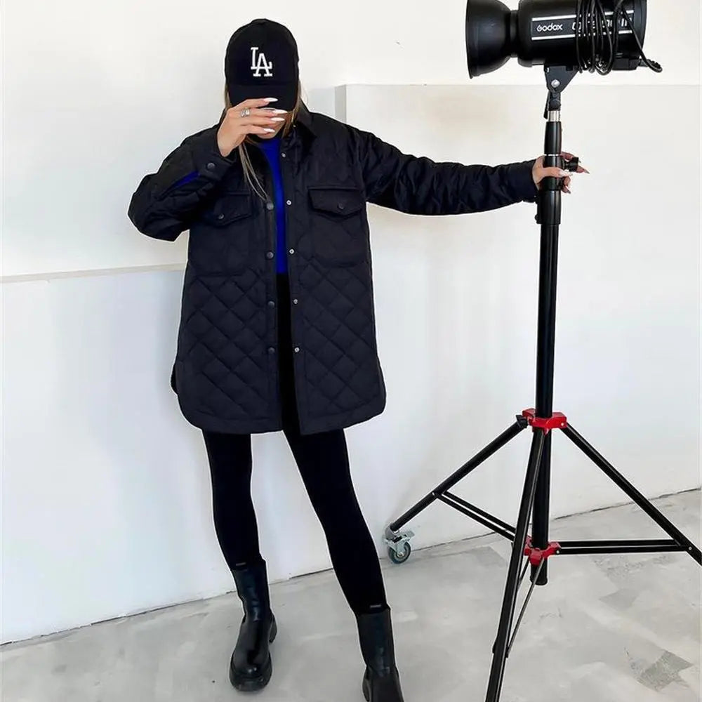 Women's Loose And Warm Rhombus Cotton Padded Autumn/ Spring Jacket - ChoreGirl