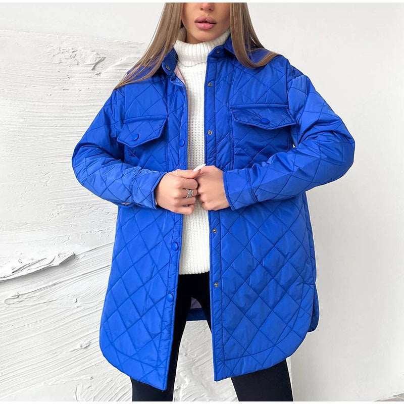 Women's Loose And Warm Rhombus Cotton Padded Autumn/ Spring Jacket - ChoreGirl
