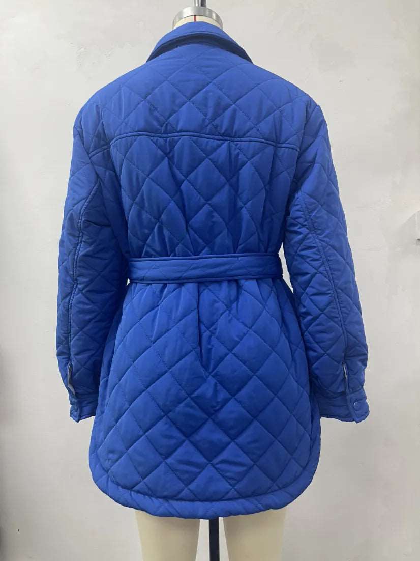 Women's Loose And Warm Rhombus Cotton Padded Autumn/ Spring Jacket - ChoreGirl