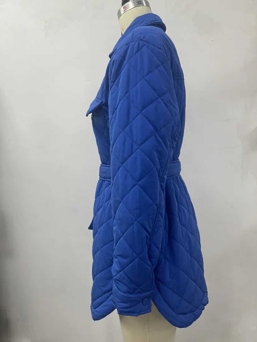 Women's Loose And Warm Rhombus Cotton Padded Autumn/ Spring Jacket - ChoreGirl