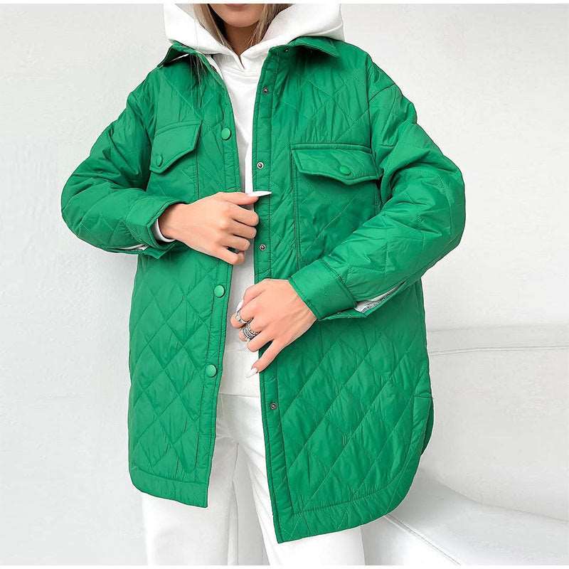 Women's Loose And Warm Rhombus Cotton Padded Autumn/ Spring Jacket - ChoreGirl