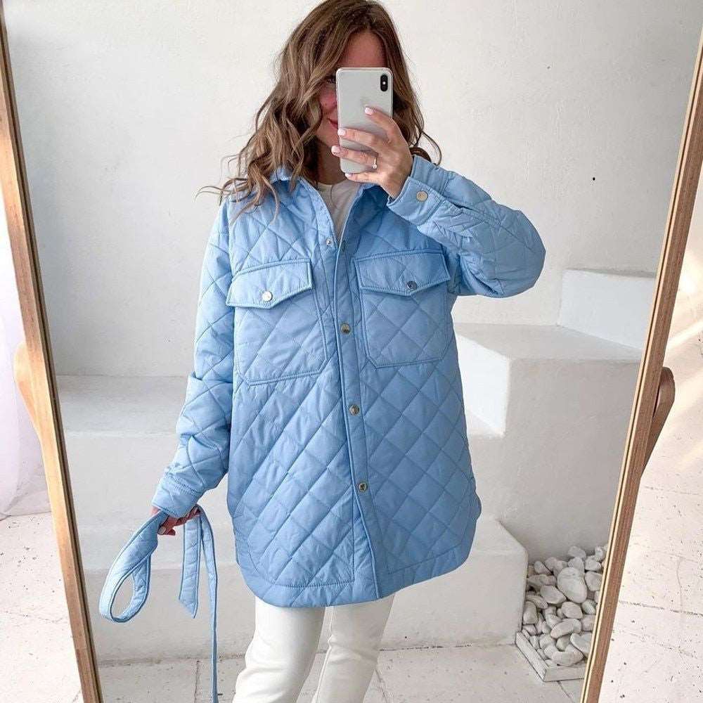 Women's Loose And Warm Rhombus Cotton Padded Autumn/ Spring Jacket - ChoreGirl