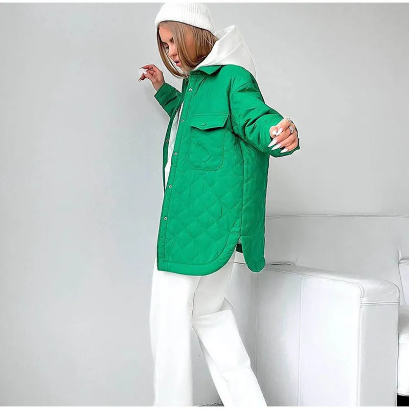 Women's Loose And Warm Rhombus Cotton Padded Autumn/ Spring Jacket - ChoreGirl