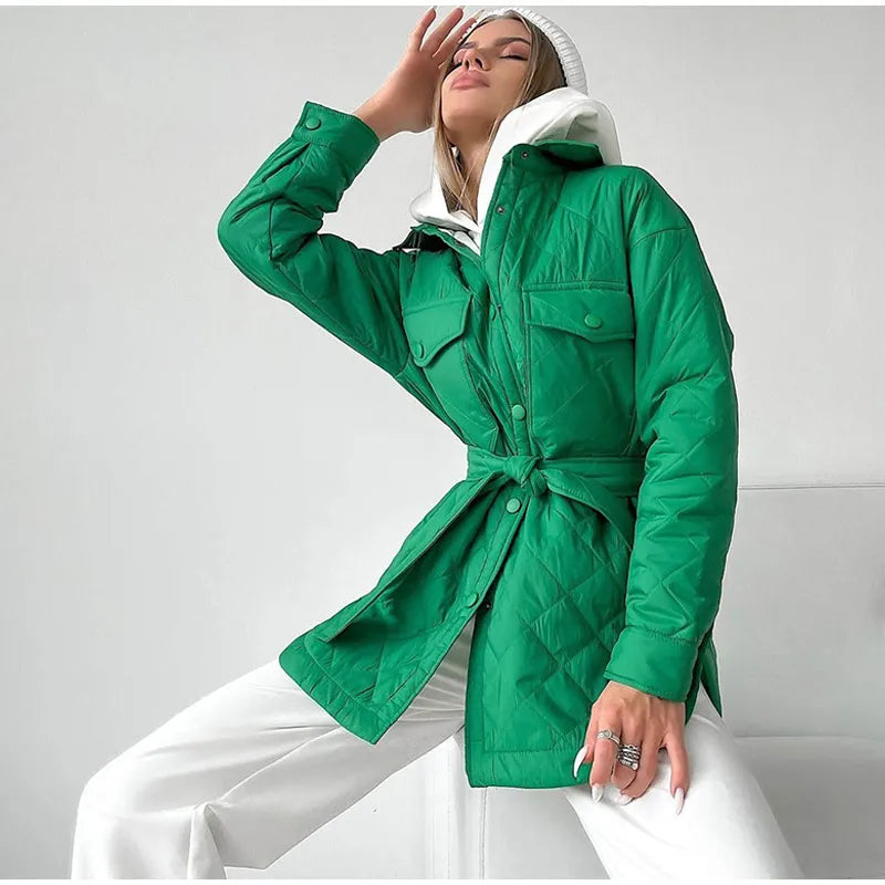 Women's Loose And Warm Rhombus Cotton Padded Autumn/ Spring Jacket - ChoreGirl