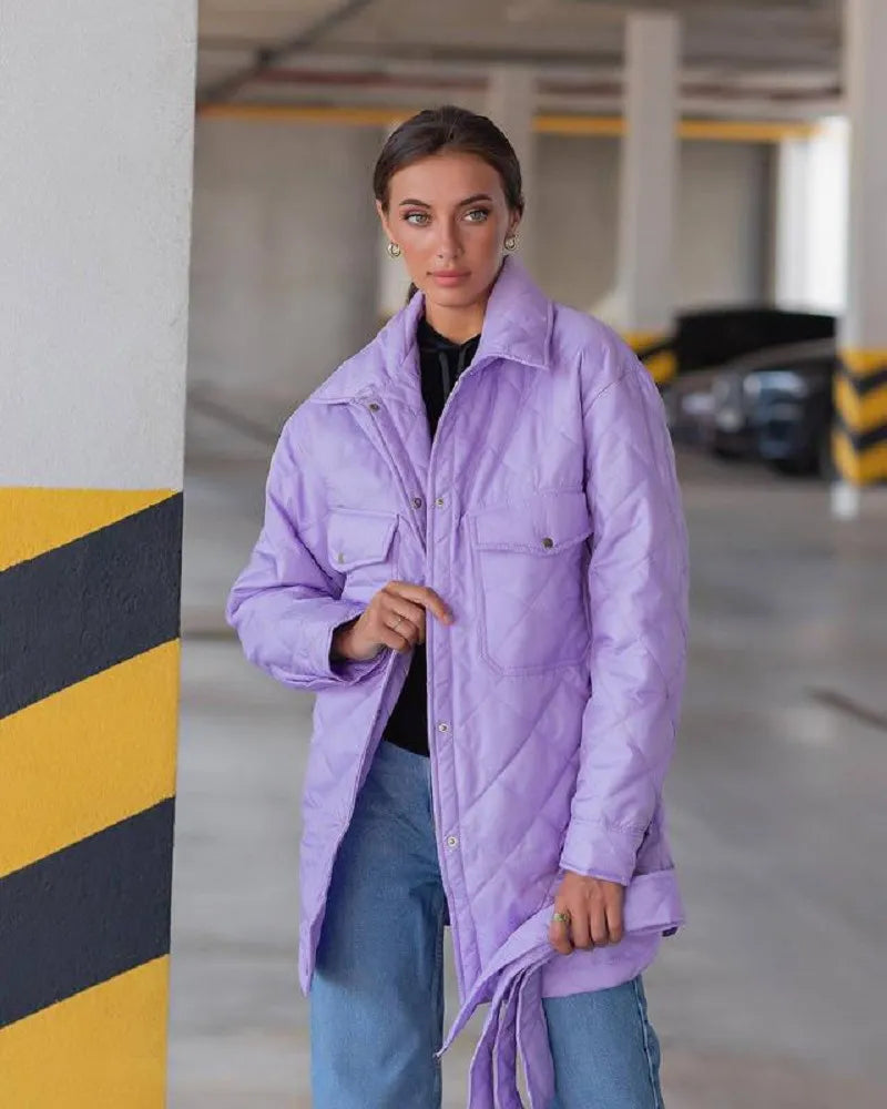 Women's Loose And Warm Rhombus Cotton Padded Autumn/ Spring Jacket - ChoreGirl