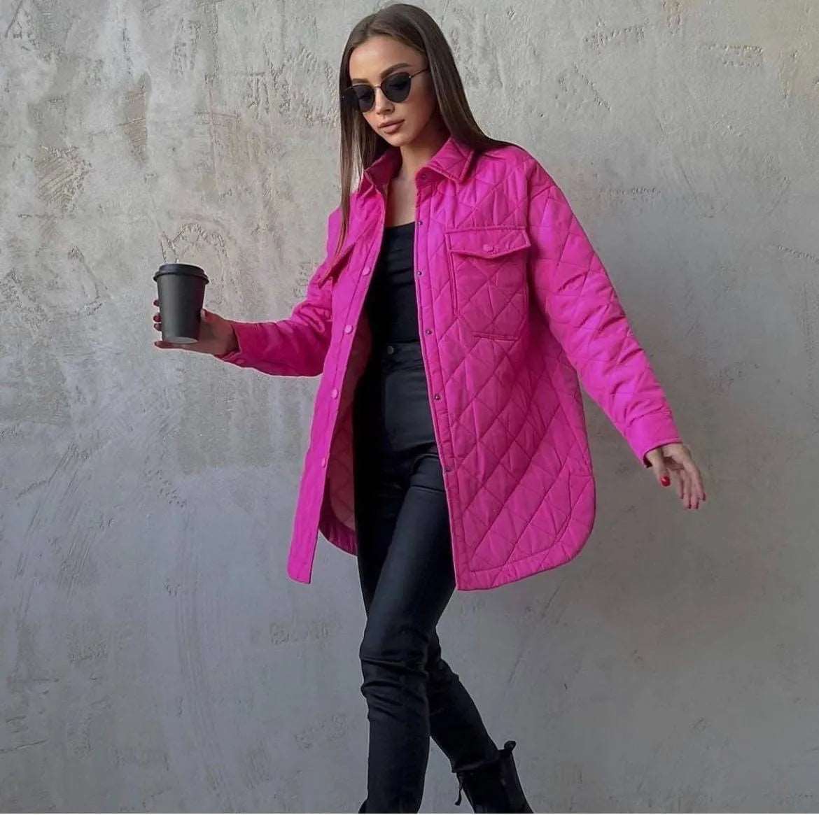 Women's Loose And Warm Rhombus Cotton Padded Autumn/ Spring Jacket - ChoreGirl