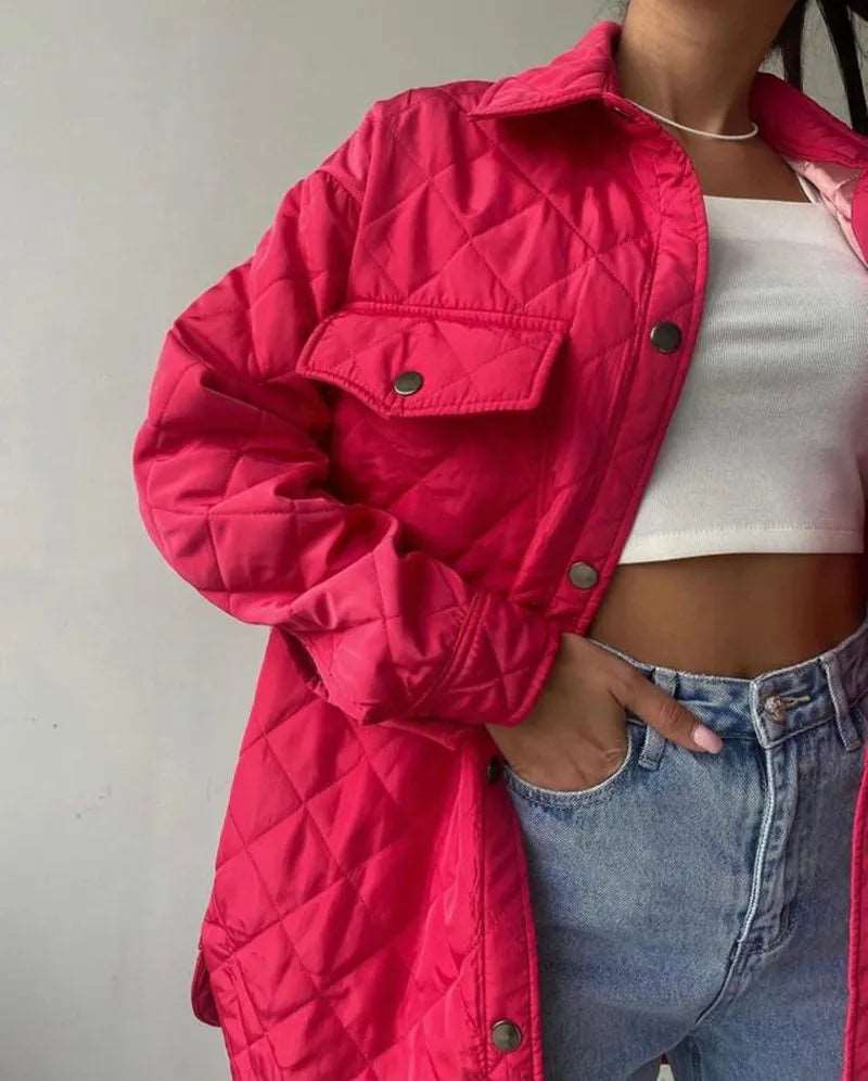 Women's Loose And Warm Rhombus Cotton Padded Autumn/ Spring Jacket - ChoreGirl