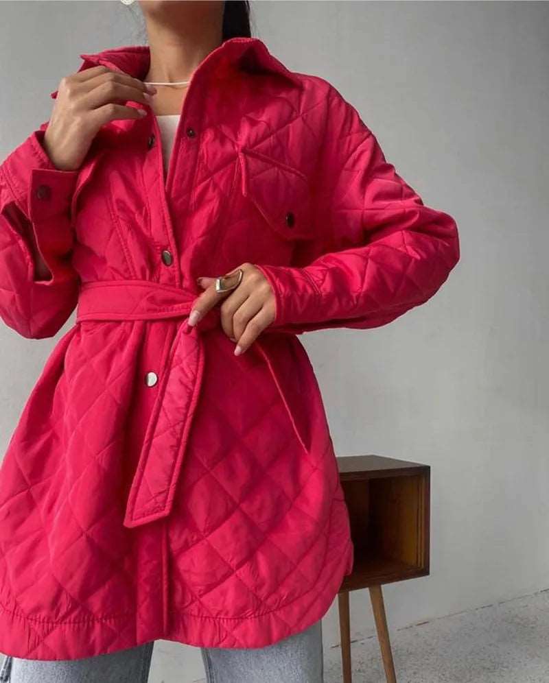 Women's Loose And Warm Rhombus Cotton Padded Autumn/ Spring Jacket - ChoreGirl