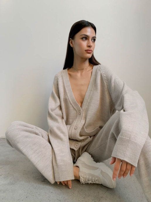 Women's Loose Wool Cardigan and Pants Outfit Set - ChoreGirl