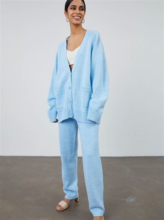 Women's Loose Wool Cardigan and Pants Outfit Set - ChoreGirl
