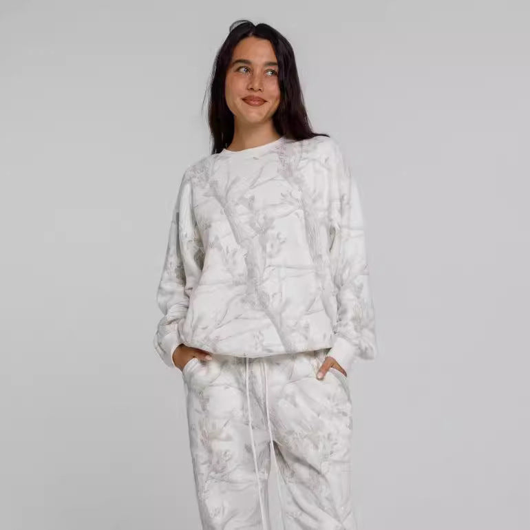 Women's Maple Leaf Print Sweatshirt and Sweatpants Sports Outfit Set - ChoreGirl