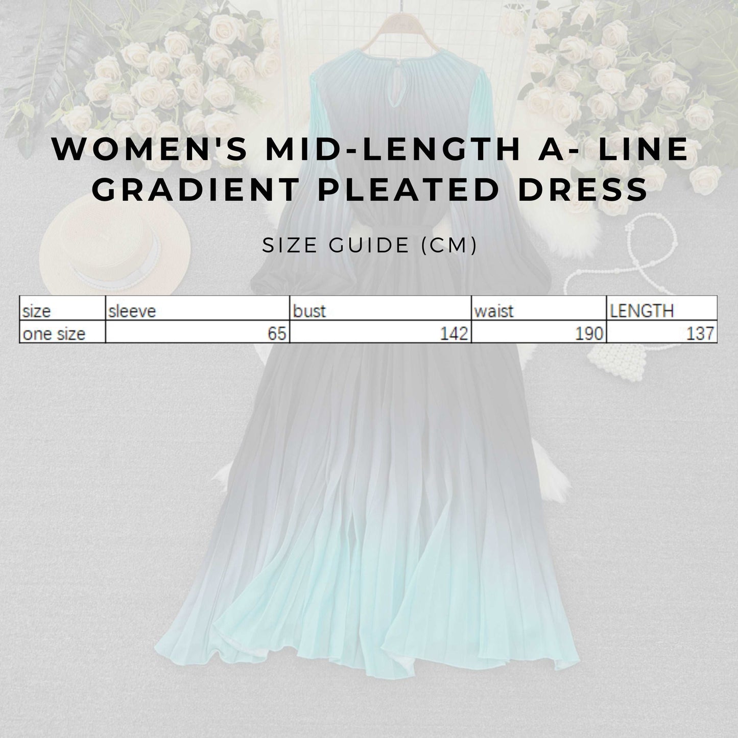 Women's Mid-length A- Line Gradient Pleated Dress - ChoreGirl