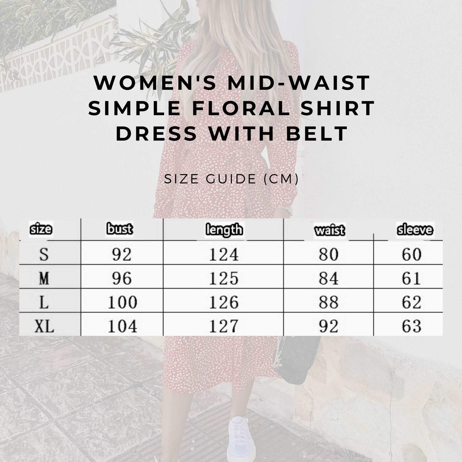 Women's Mid-waist Simple Floral Shirt Dress with Belt - ChoreGirl