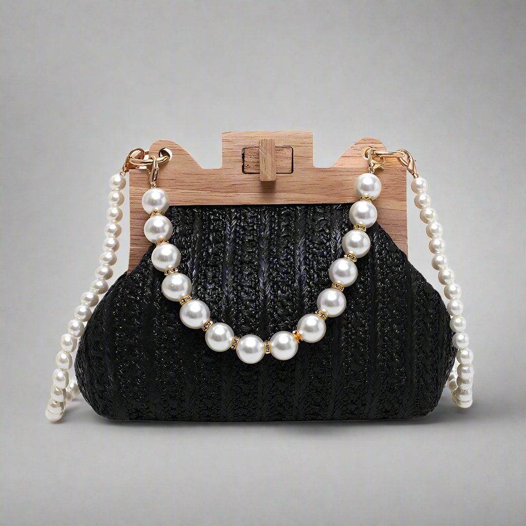 Women's Pearl Chain Handle Straw Woven Shoulder Bag - ChoreGirl