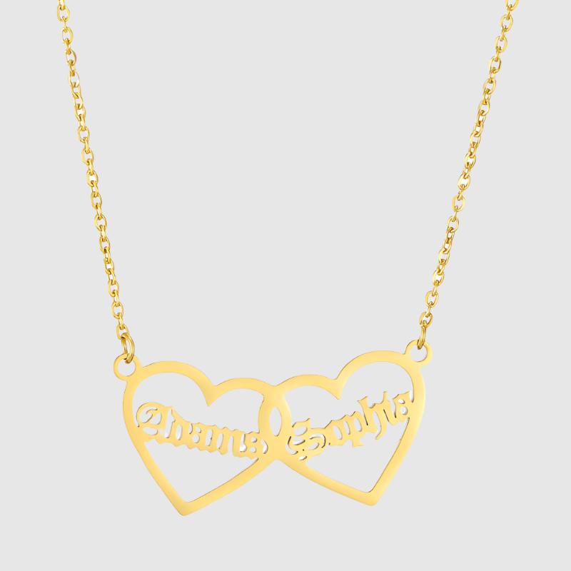 Women's Custom Name and Heart To Heart Necklace | PERSONALIZED - ChoreGirl