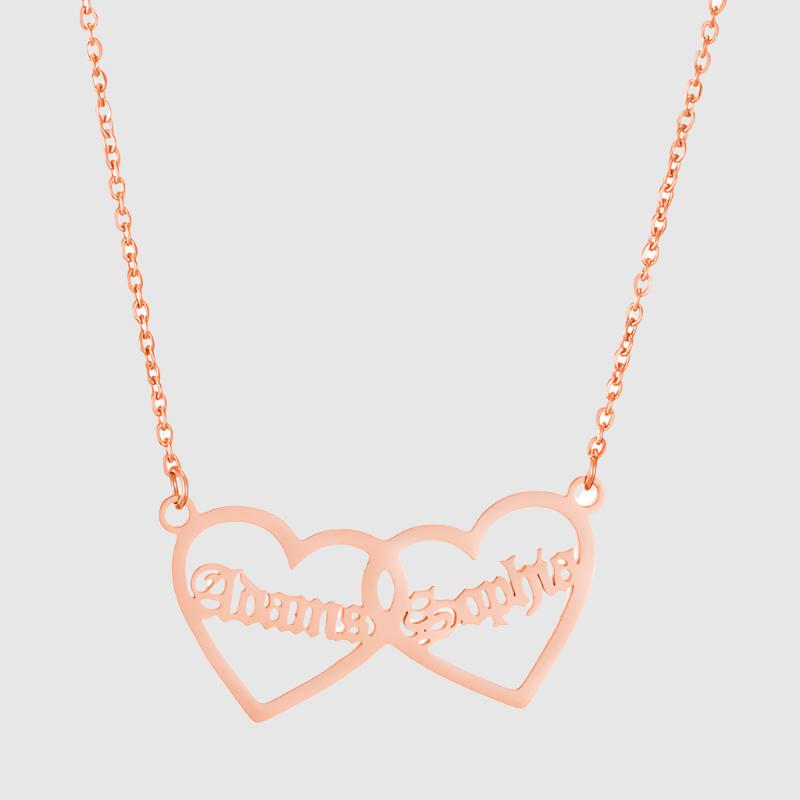 Women's Custom Name and Heart To Heart Necklace | PERSONALIZED - ChoreGirl