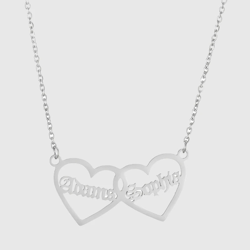 Women's Custom Name and Heart To Heart Necklace | PERSONALIZED - ChoreGirl