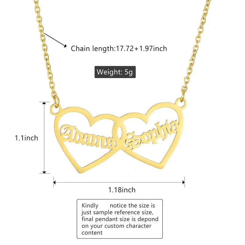Women's Custom Name and Heart To Heart Necklace | PERSONALIZED - ChoreGirl