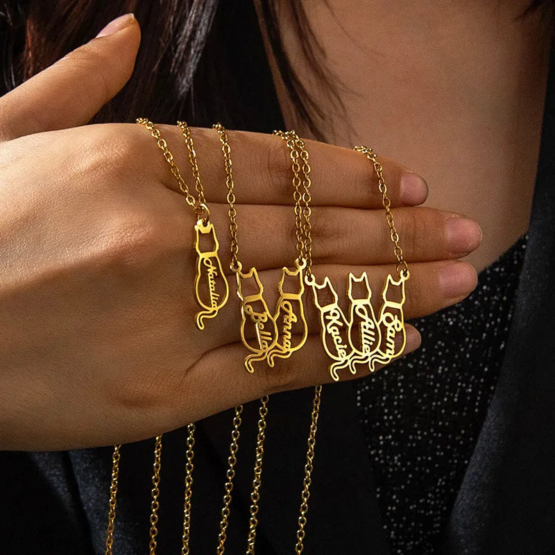 Custom Women's Titanium Cute Kitten Monogrammed Necklace | PERSONALIZED - ChoreGirl