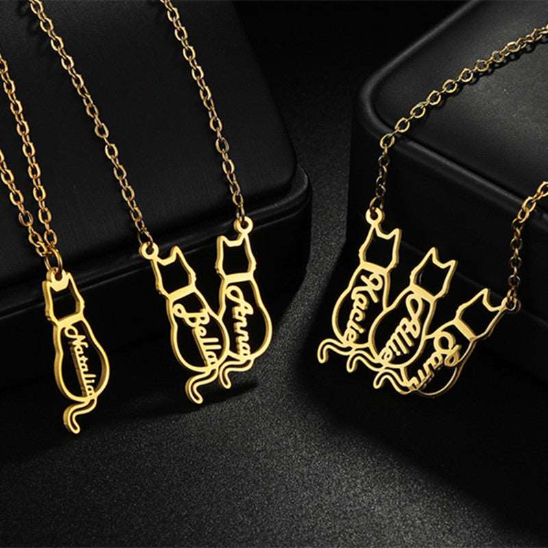 Custom Women's Titanium Cute Kitten Monogrammed Necklace | PERSONALIZED - ChoreGirl