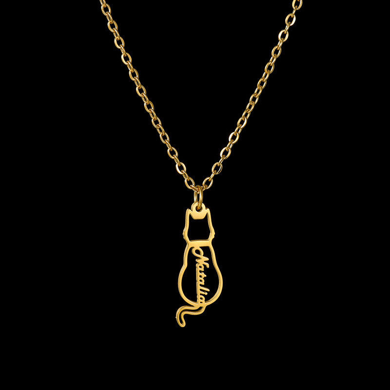 Custom Women's Titanium Cute Kitten Monogrammed Necklace | PERSONALIZED - ChoreGirl